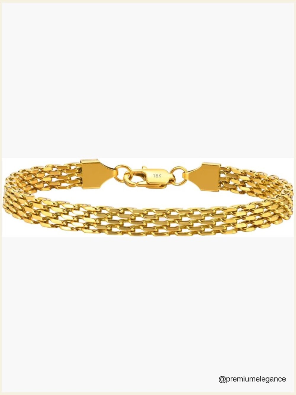 18K Gold Mesh Chain Bracelet Lobster Clasp Flat Chain Women